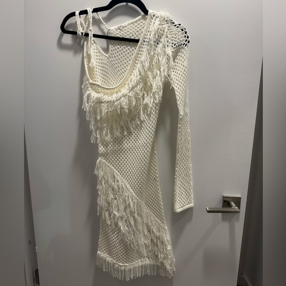 Dresses & Skirts - Fringed White Knit Dress